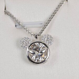 GRA Certified 2ct Angry Mickey Mouse Moissanite Pendant 18" 925 Sterling